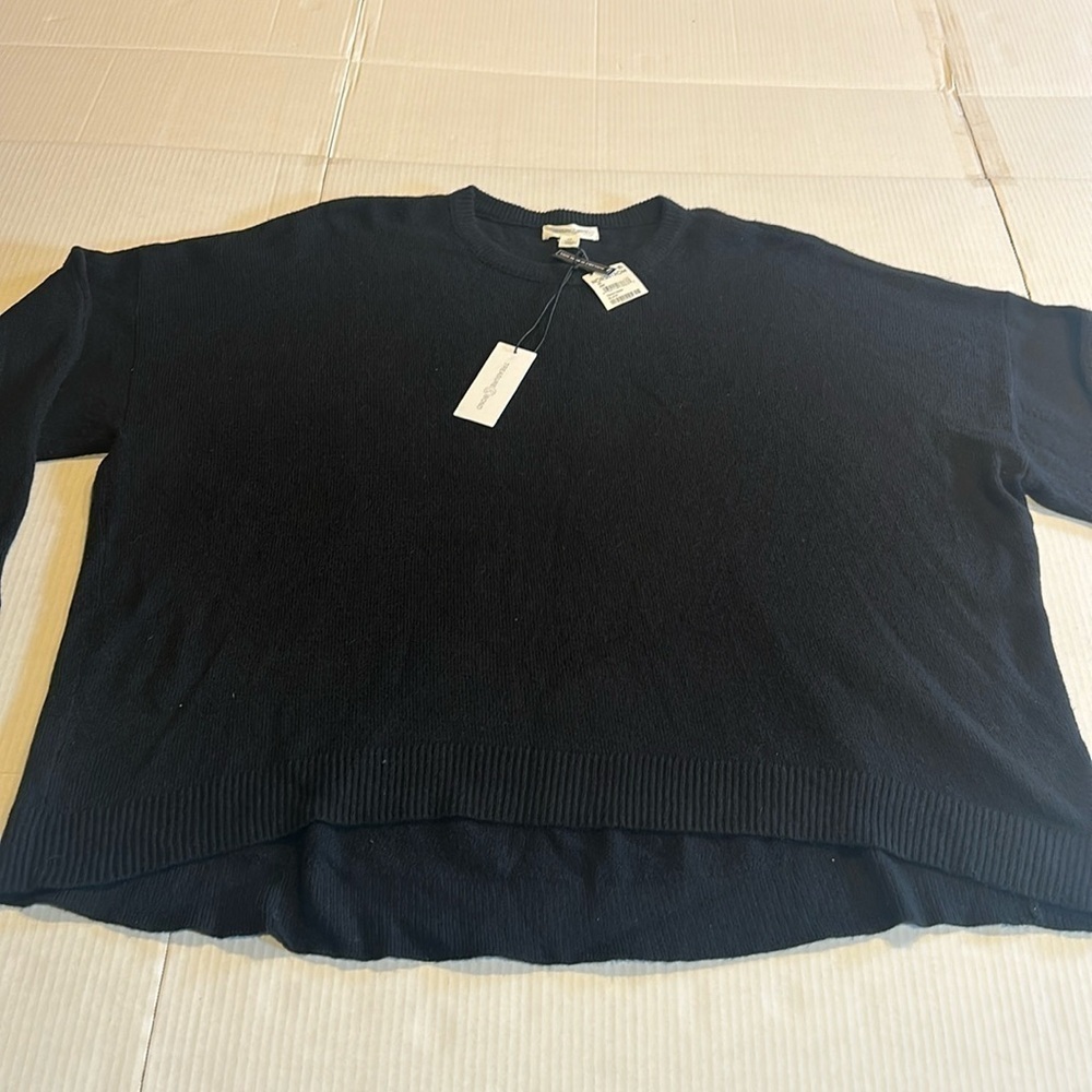 NWT Treasure & Bond black soft sweater high low style ribbed neck cuffs & bottom